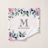 Aquarelle rose et violet Monogramme de bordure flo (Gant de toilette)