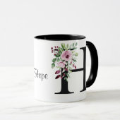 "Aquarelle rose et violet Roses initiale 'H' Mug (Devant droit)