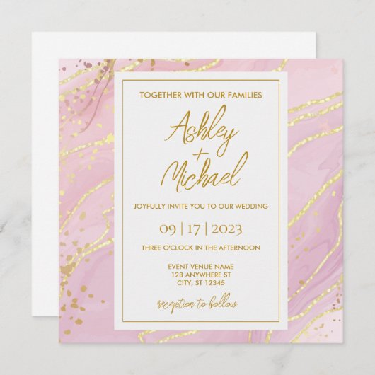 Aquarelle rose Faire-part de mariage Abstrait en m (Devant / Derrière)