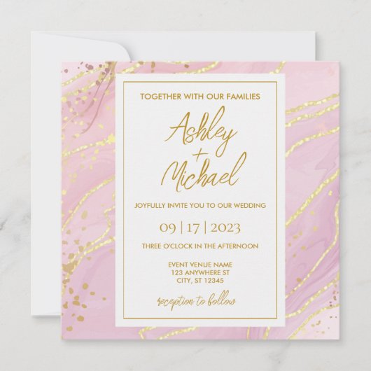 Aquarelle rose Faire-part de mariage Abstrait en m (Devant)