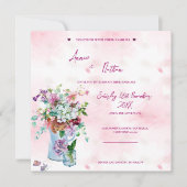 Aquarelle rose Faire-part de mariage de bouquet fl (Devant)