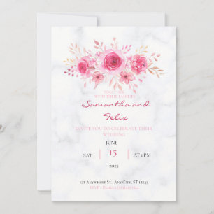 Aquarelle rose Faire-part de mariage de bouquet fl