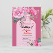 : Aquarelle rose Faire-part de mariage Floral (Debout devant)