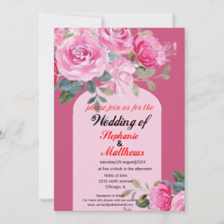 : Aquarelle rose Faire-part de mariage Floral
