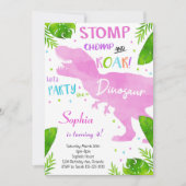 Aquarelle rose Filles Dinosaure Invitation d'anniv (Devant)