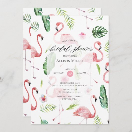 Aquarelle rose Flamant rose nuptiale Invitation à  (Devant / Derrière)