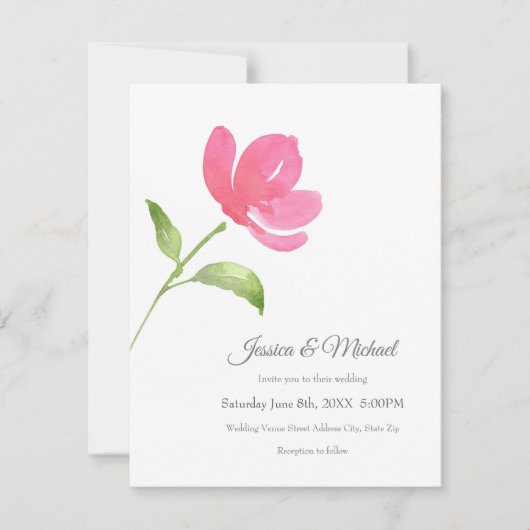Aquarelle rose Fleur 3 Invitation (Devant)