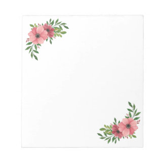 Aquarelle rose Fleur Design Bloc-notes