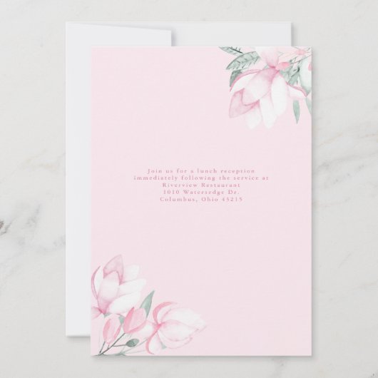 Aquarelle rose fleur fille baptême invitation (Dos)