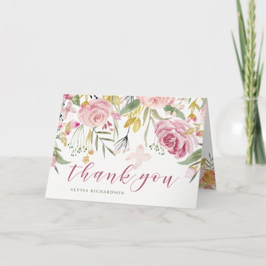 Aquarelle rose fleur | Merci Floral Or (Devant)