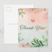 aquarelle rose fleurie roses carte de remerciement (Devant / Derrière)