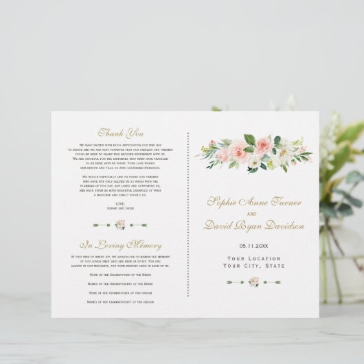 Aquarelle rose Fleurs de Blush Programme de mariag (Debout devant)