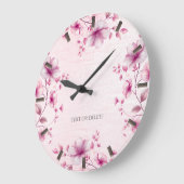 Aquarelle rose Fleurs Horloge murale (Angle)