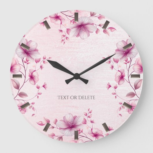 Aquarelle rose Fleurs Horloge murale (Recto)