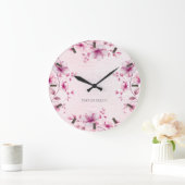 Aquarelle rose Fleurs Horloge murale (Maison)