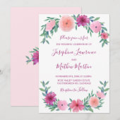 Aquarelle rose Fleurs mariage Invitations (Devant / Derrière)