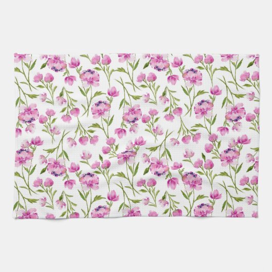 Aquarelle rose Fleurs Serviette de cuisine (Horizontal)