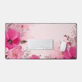 Aquarelle rose Fleurs sur un rose monogramme (Clavier et souris)