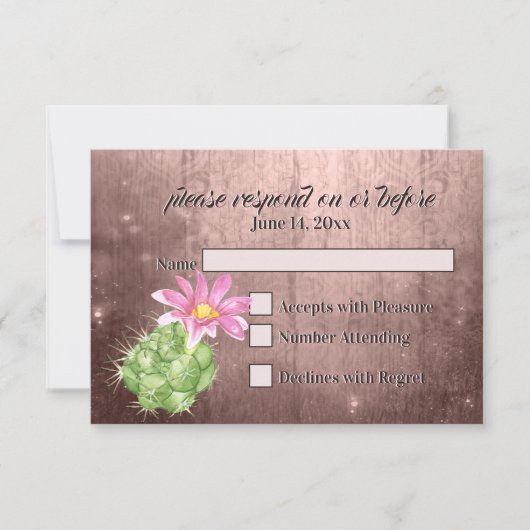 Aquarelle rose floraison cactus mariage RSVP (Devant)