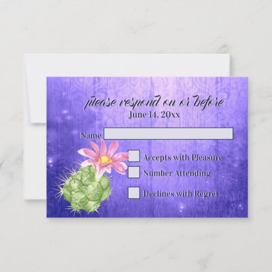Aquarelle rose floraison cactus mariage RSVP (Devant)