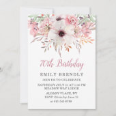 Aquarelle rose Floral 70e anniversaire Invitation  (Devant)