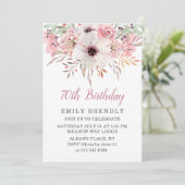 Aquarelle rose Floral 70e anniversaire Invitation  (Debout devant)