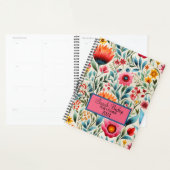 Aquarelle rose Floral annuel Planner Hardcover (Devant avec enveloppe)