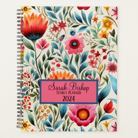 Aquarelle rose Floral annuel Planner Hardcover (Devant)