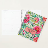 Aquarelle rose Floral annuel Planner Hardcover (Devant avec enveloppe)