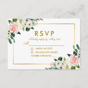 Aquarelle rose floral blanc mariage or RSVP Pk