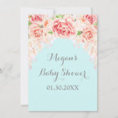Aquarelle rose Floral Blue Baby shower Invitation (Devant)