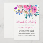 Aquarelle rose Floral Brunch & Bubbly Invitation (Devant / Derrière)