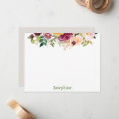 Aquarelle rose Floral Carte Flat personnalisée (Devant/Arrière en situation)