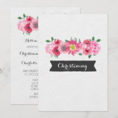 Aquarelle rose Floral Christening Invitation (Devant / Derrière)