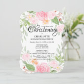 Aquarelle rose Floral Christening Invitations (Debout devant)