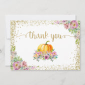 Aquarelle rose Floral Citrouille Carte de remercie (Devant)