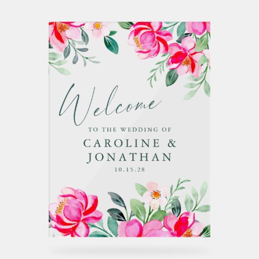 Aquarelle rose Floral Custom Wedding Bienvenue (Recto)