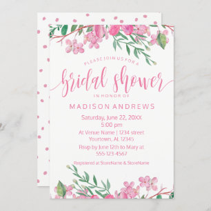 Aquarelle rose Floral Douche nuptiale Invitation