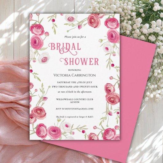 Aquarelle rose Floral Douche nuptiale Invitation