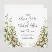 Aquarelle rose Floral Élégant Script Invitation (Devant / Derrière)