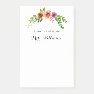 Aquarelle rose Floral Enseignant Post-it Note