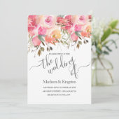 Aquarelle rose Floral Faire-part de mariage été (Debout devant)