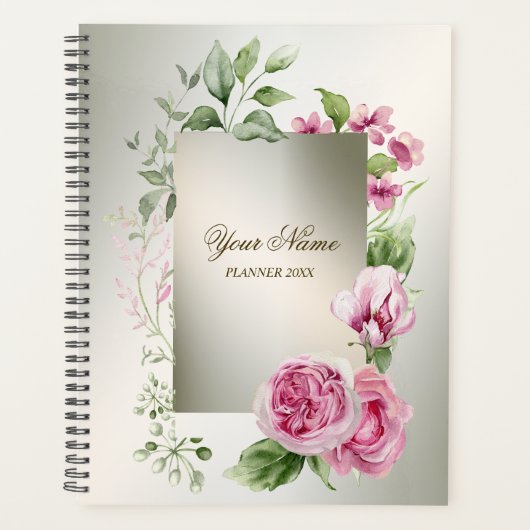 Aquarelle rose Floral Frame Bronze brillant (Devant)