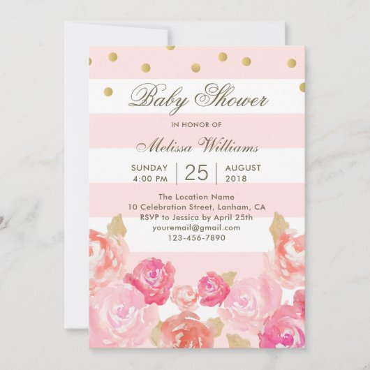 Aquarelle rose Floral Girl Baby shower Invitation (Devant)