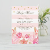 Aquarelle rose Floral Girl Baby shower Invitation (Debout devant)