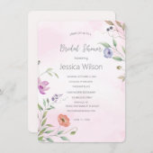 Aquarelle rose Floral Invitation à la douche nupti (Devant / Derrière)