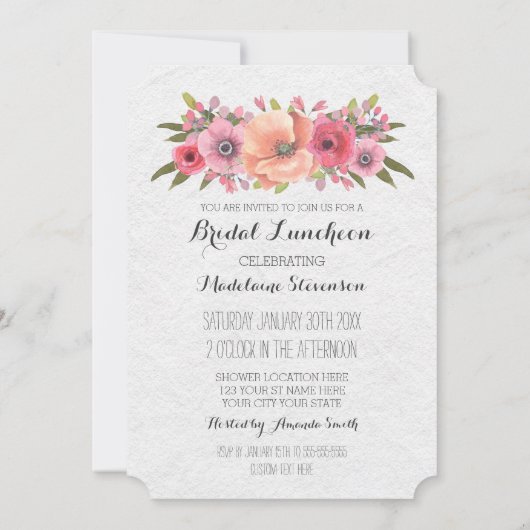 Aquarelle rose Floral Invitations de déjeuner nupt (Dos)