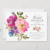 Aquarelle rose Floral Invitations de douche nuptia (Devant)