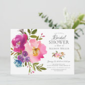 Aquarelle rose Floral Invitations de douche nuptia (Debout devant)