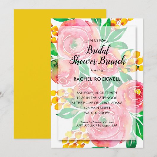 Aquarelle rose Floral Invitations de douche nuptia (Devant / Derrière)